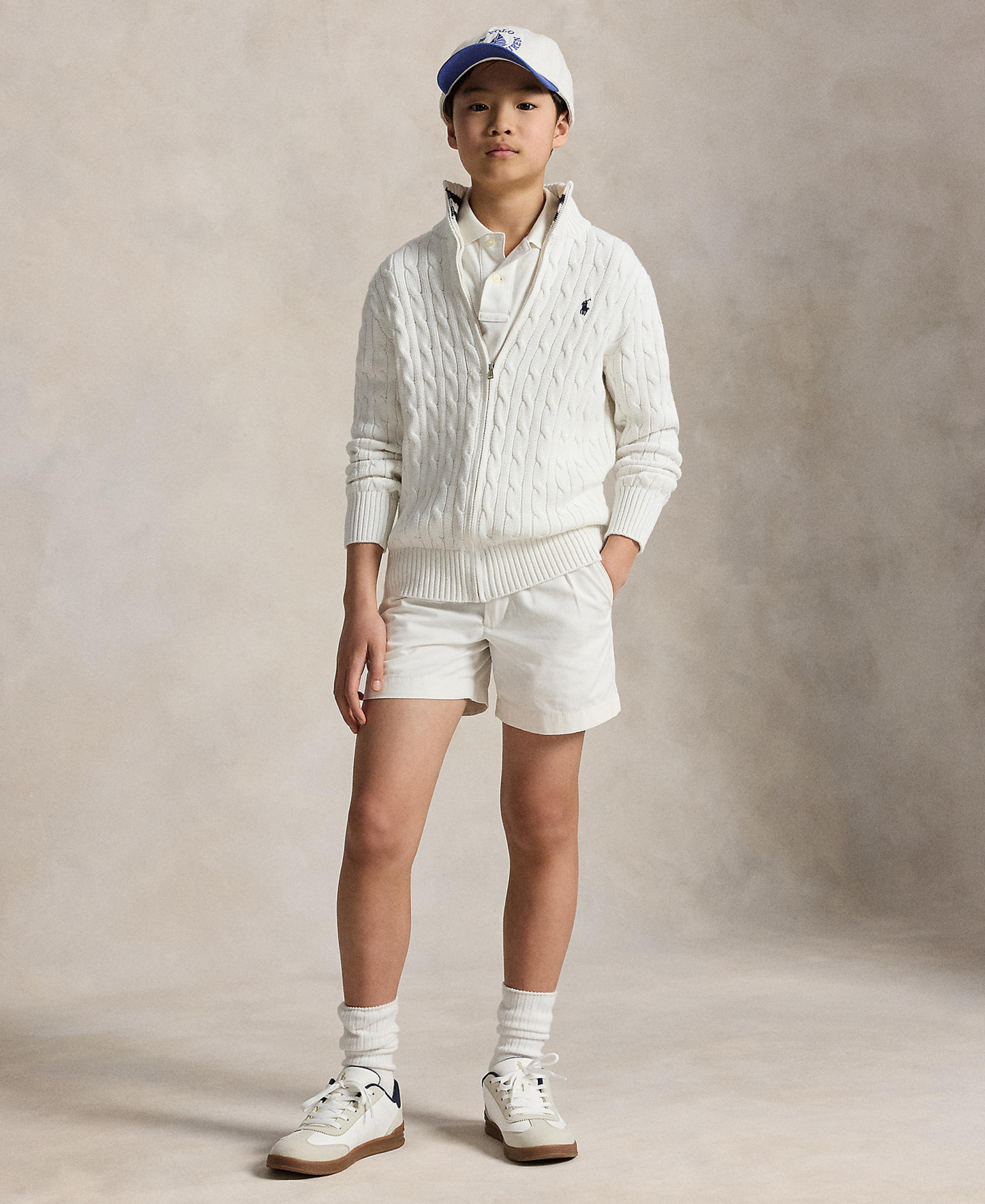 Polo Ralph Lauren Boys' 8-20 Cable-Knit Cotton Full-Zip Sweater - White