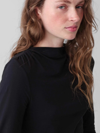 CloseKnit Jersey Funnel-Neck Ruched T-Shirt - Black