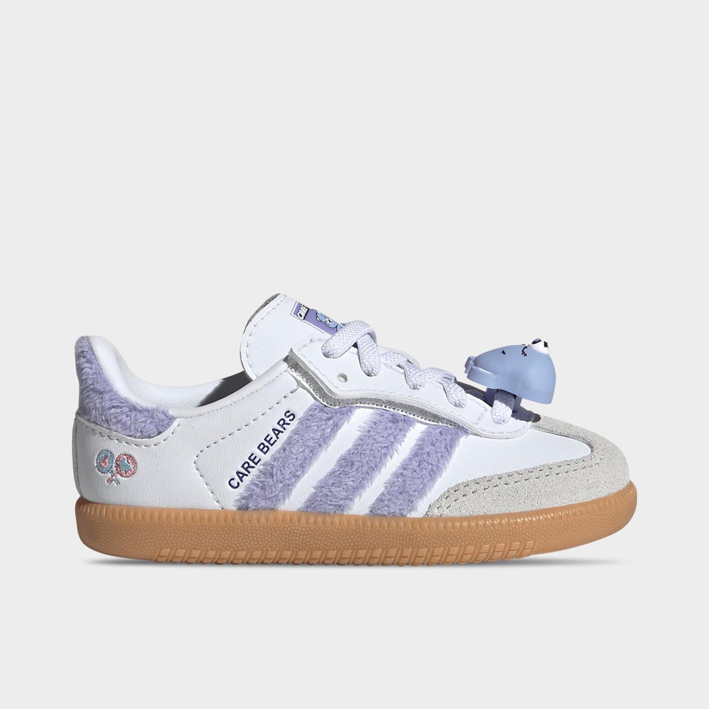 Kids' Toddler adidas Originals Samba OG Comfort Closure Stretch Lace Casual Shoes - Light Purple/Cloud White/Blue Dawn - Left shoe facing left. Outside of the shoe.