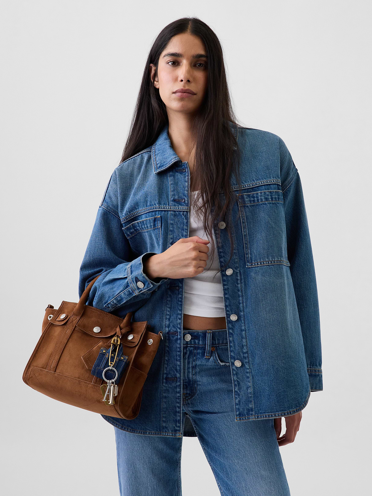 Vegan Suede Five Pocket Tote - Palomino brown
