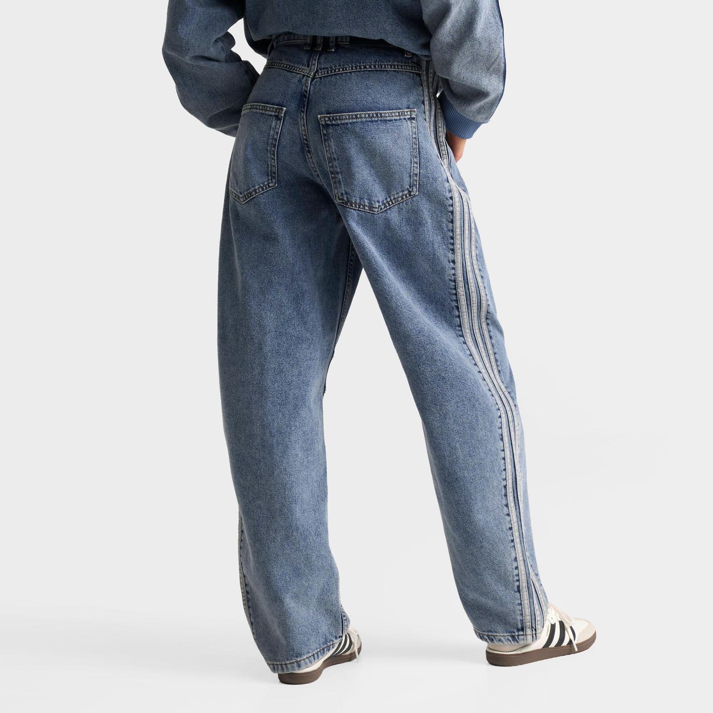 Women's adidas Originals High-Rise Barrel Leg Denim Pants - Worn Blue Denim