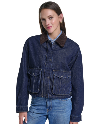 Levi's Women's Cropped Cotton Corduroy-Collar Barn Jacket - Rinse Wash