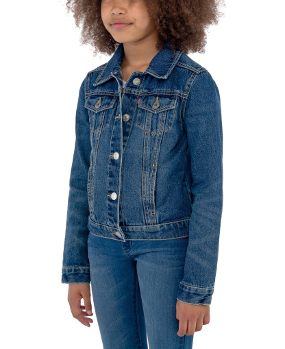 Levi's Big Girls Stylish Collared Denim Trucker Jacket - Med Blue