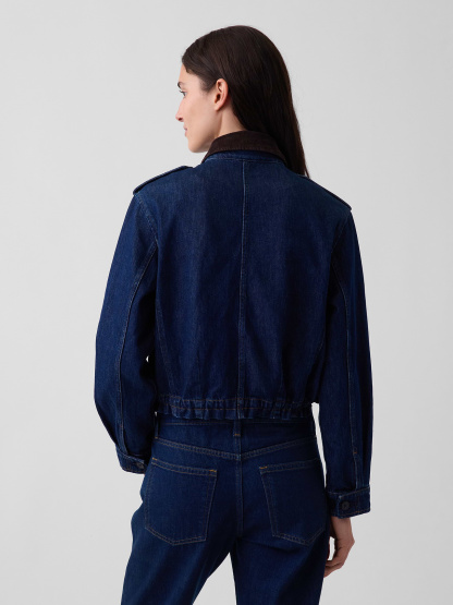 Canvas Crop Utility Jacket - Dark wash