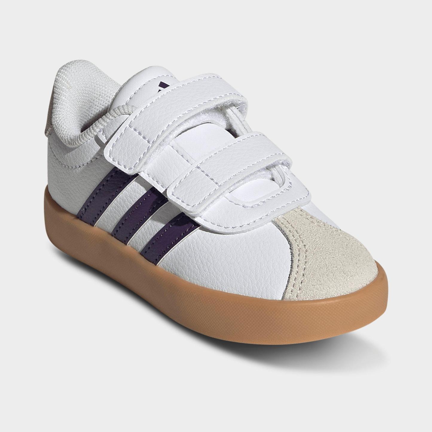 Kids' Toddler adidas VL Court 3.0 Hook-And-Loop Casual Shoes - Footwear White/Violet/Gum - Both shoes facing left