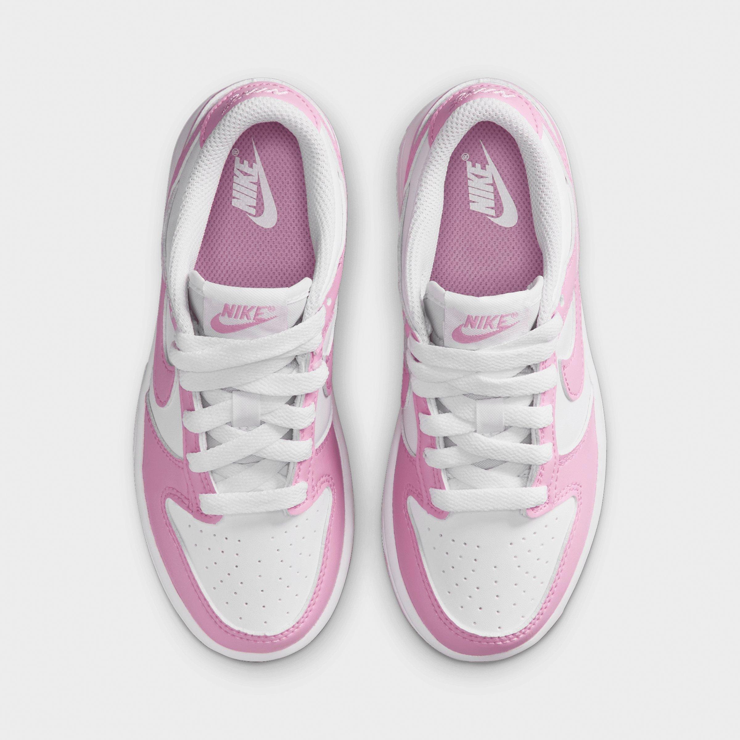 Little Kids' Nithtke Dunk Low Casual Shoes - Part 2 - White/White/White/Pink Rise - Top view