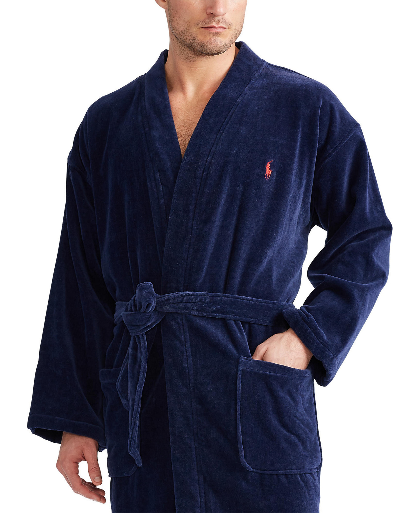 Polo Ralph Lauren Men's Sleepwear Soft Cotton Kimono Velour Robe - Navy