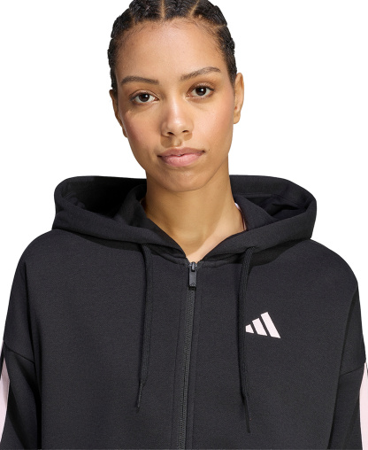 adidas Women's 3-Stripe Fleece Full-Zip Hoodie - Black/clear Pink