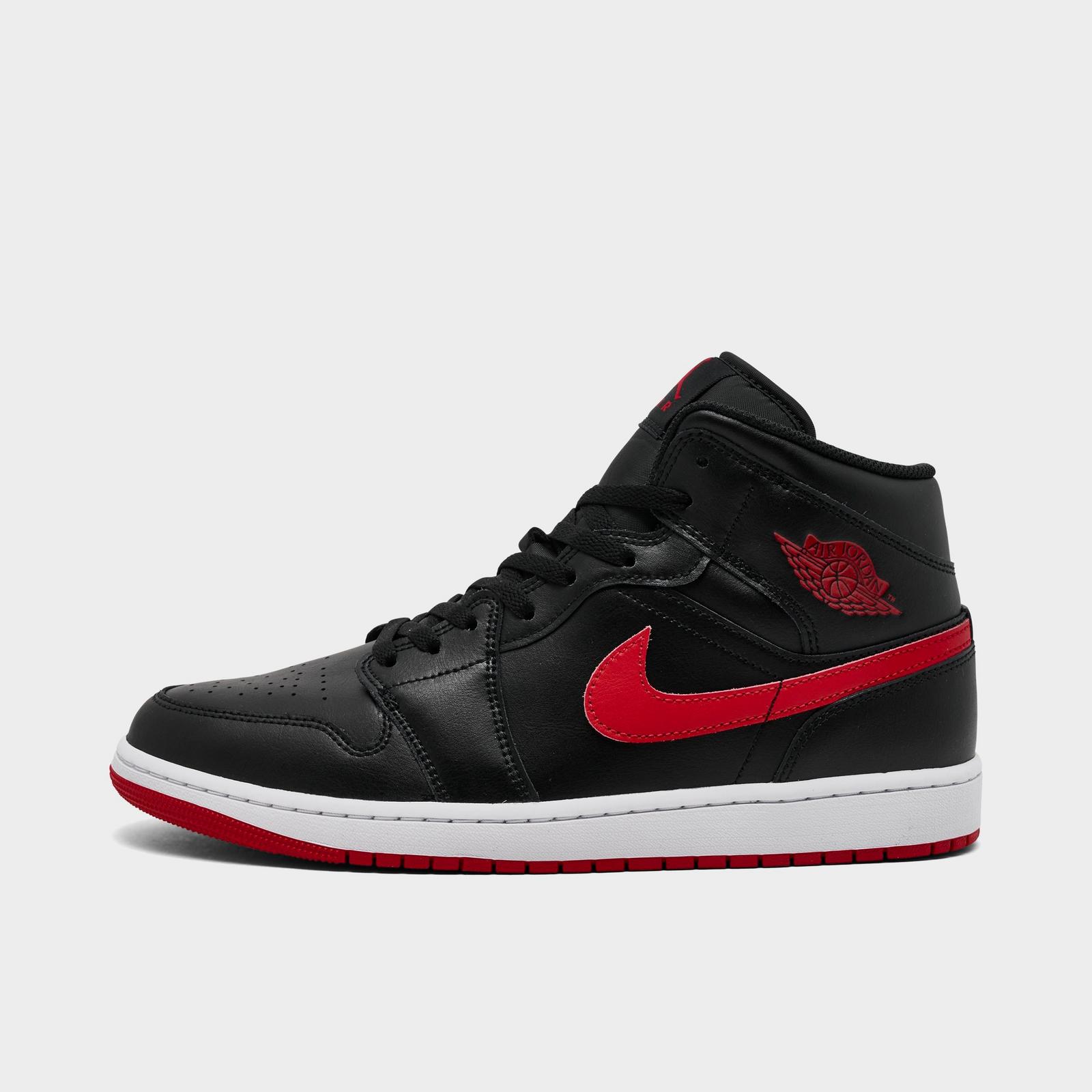 Men's Air Jordan Retro 1 Mid Casual Shoes - Black/University Red/White - view 1