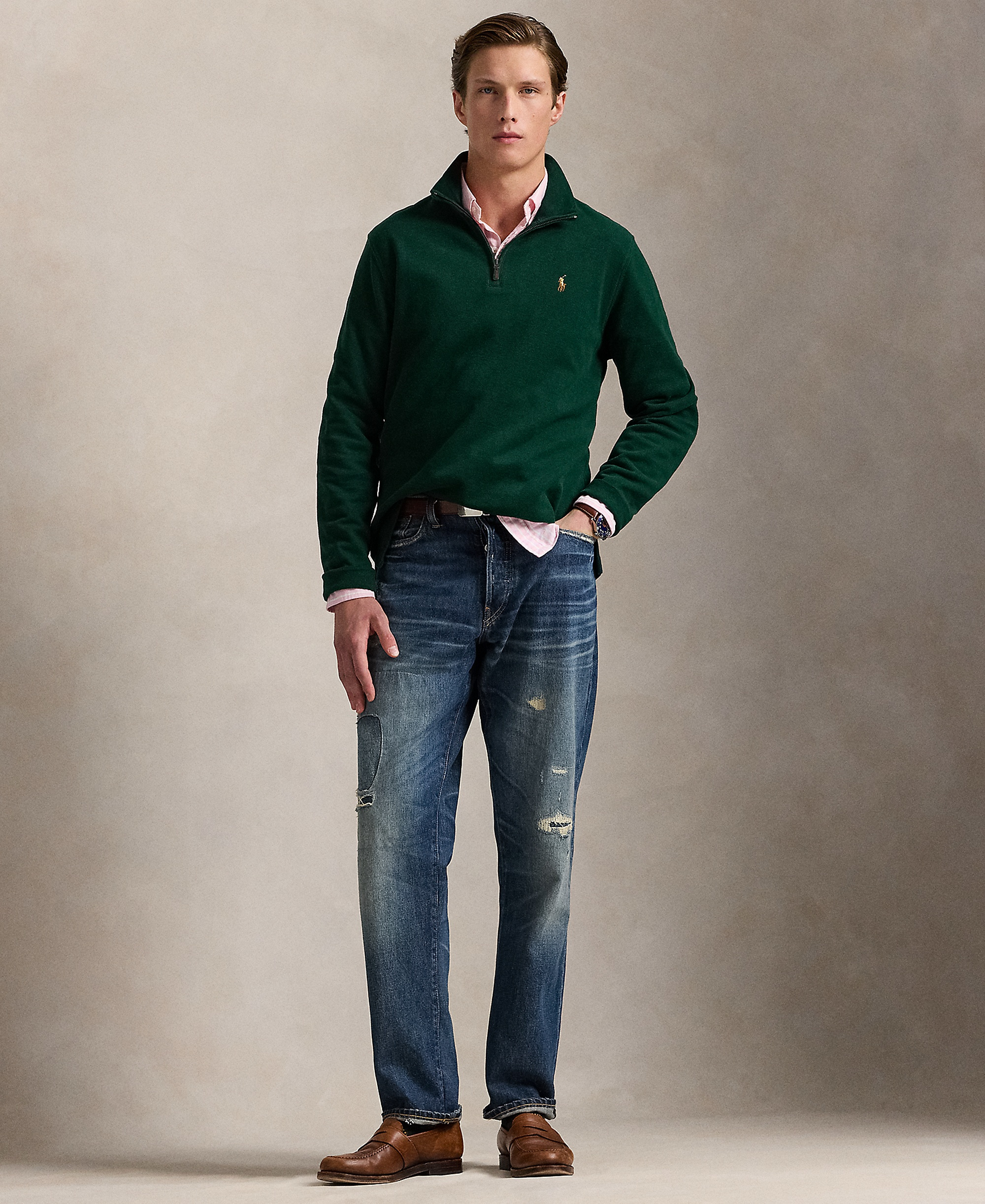 Polo Ralph Lauren Men's Estate-Rib Cotton Quarter-Zip Sweater - Moss Agate