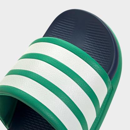Women's adidas Adilette Comfort 2.0 Slide Sandals - Semi Court Green/Core White/Dark Blue - Detail shot