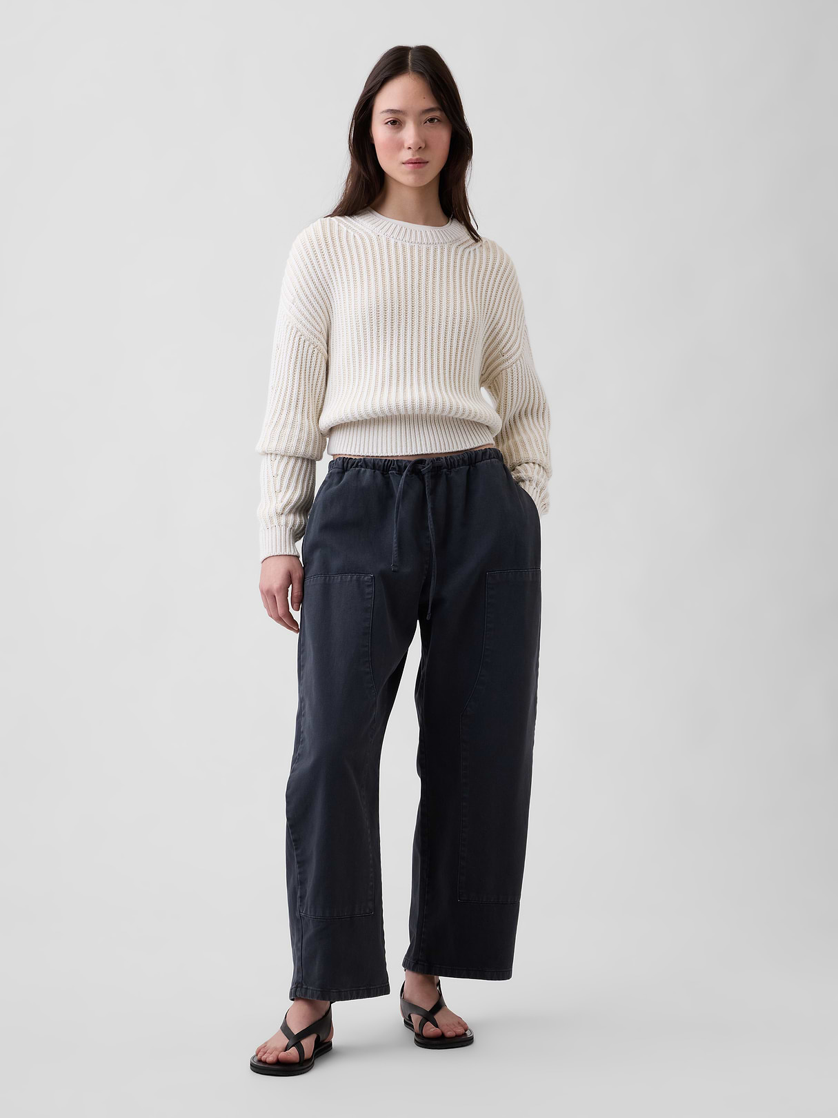 Easy Double-Knee Barrel Pants - Black