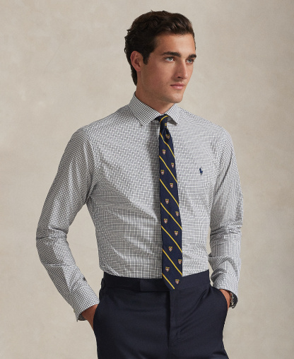Polo Ralph Lauren Men's Classic-Fit Plaid Stretch Poplin Shirt - White/New Classic Navy