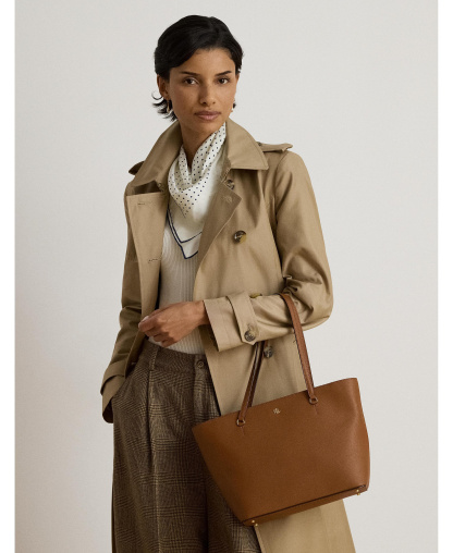 Lauren Ralph Lauren Crosshatch Leather Karly Medium Shopper Tote Handbag - Lauren Tan