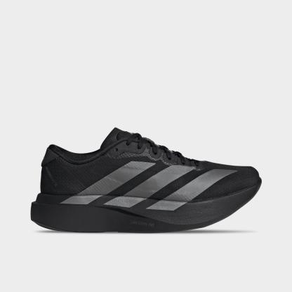 Women's adidas Adizero EVO SL Woven Running Shoes - Part 1 - Core Black/Iron Metallic/Core Black - Left shoe facing left. Outside of the shoe.