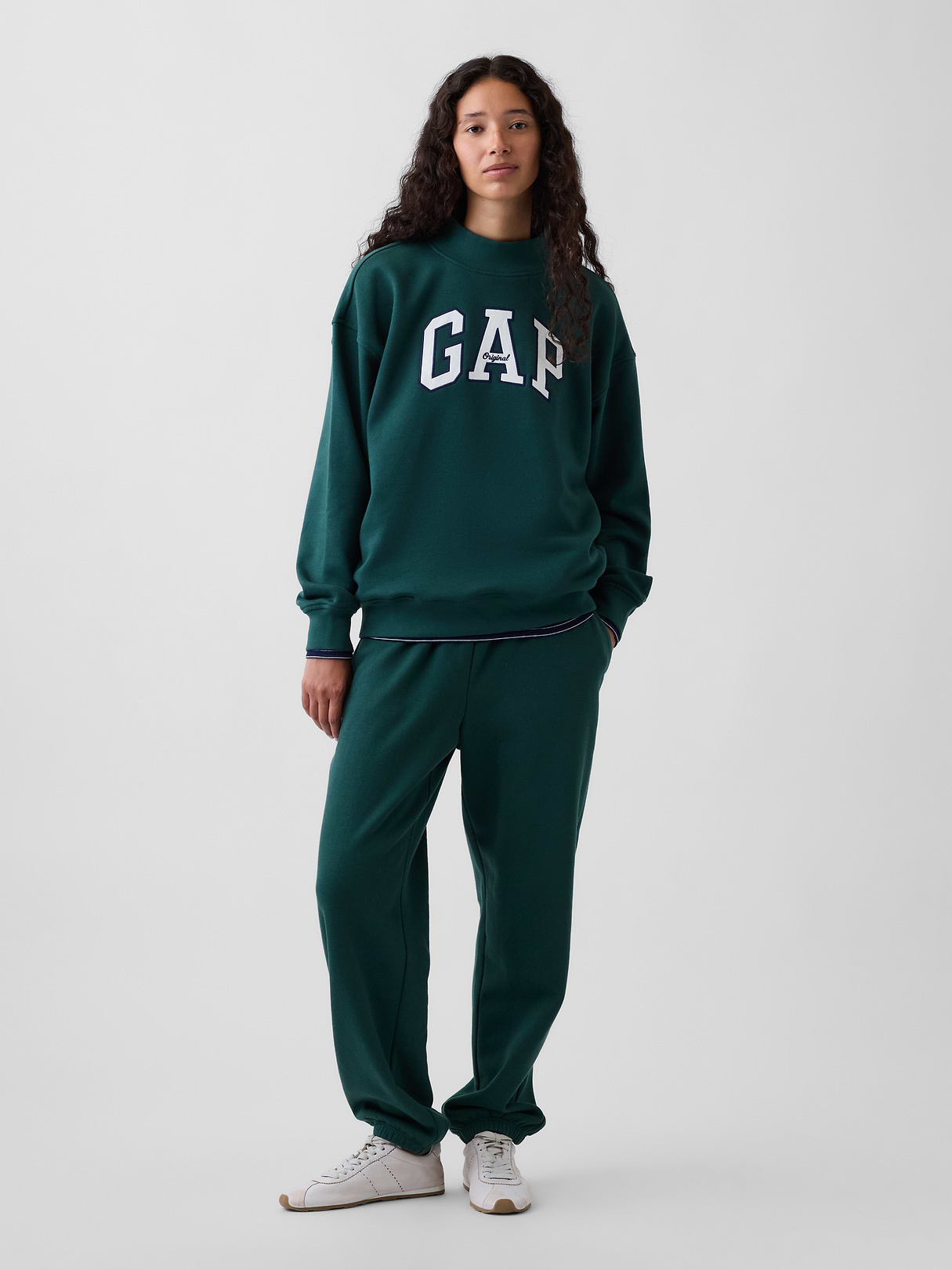 VintageSoft Oversized Mockneck Logo Sweatshirt - Dark green