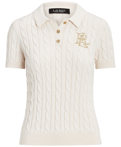 Lauren Ralph Lauren Women's Cable-Knit Sweater Polo - Mascarpone Cream