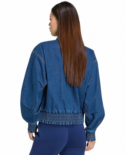 adidas Women's Stadium Washed Denim Bomber Loose-Fit Jacket - Preloved Ink