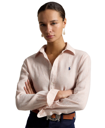 Polo Ralph Lauren Women's Classic-Fit Striped Linen Shirt - Dark Mauve/White