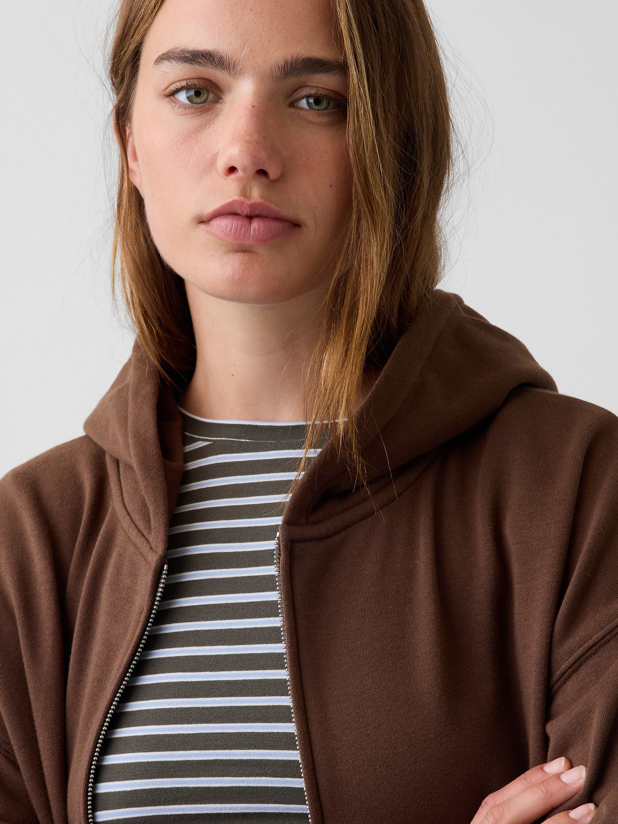 VintageSoft Terry Oversized Wedge Zip Hoodie - Brown