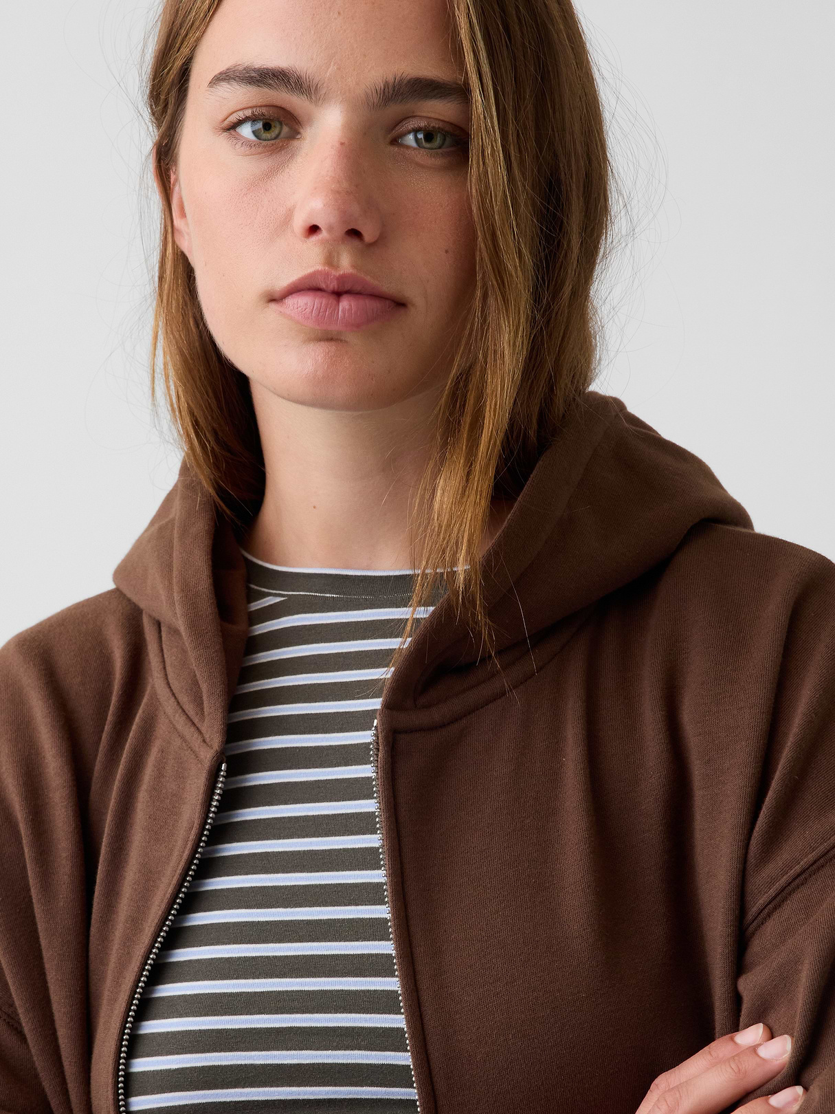 VintageSoft Terry Oversized Wedge Zip Hoodie - Brown