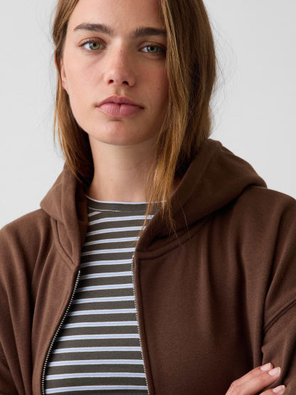 VintageSoft Terry Oversized Wedge Zip Hoodie - Brown