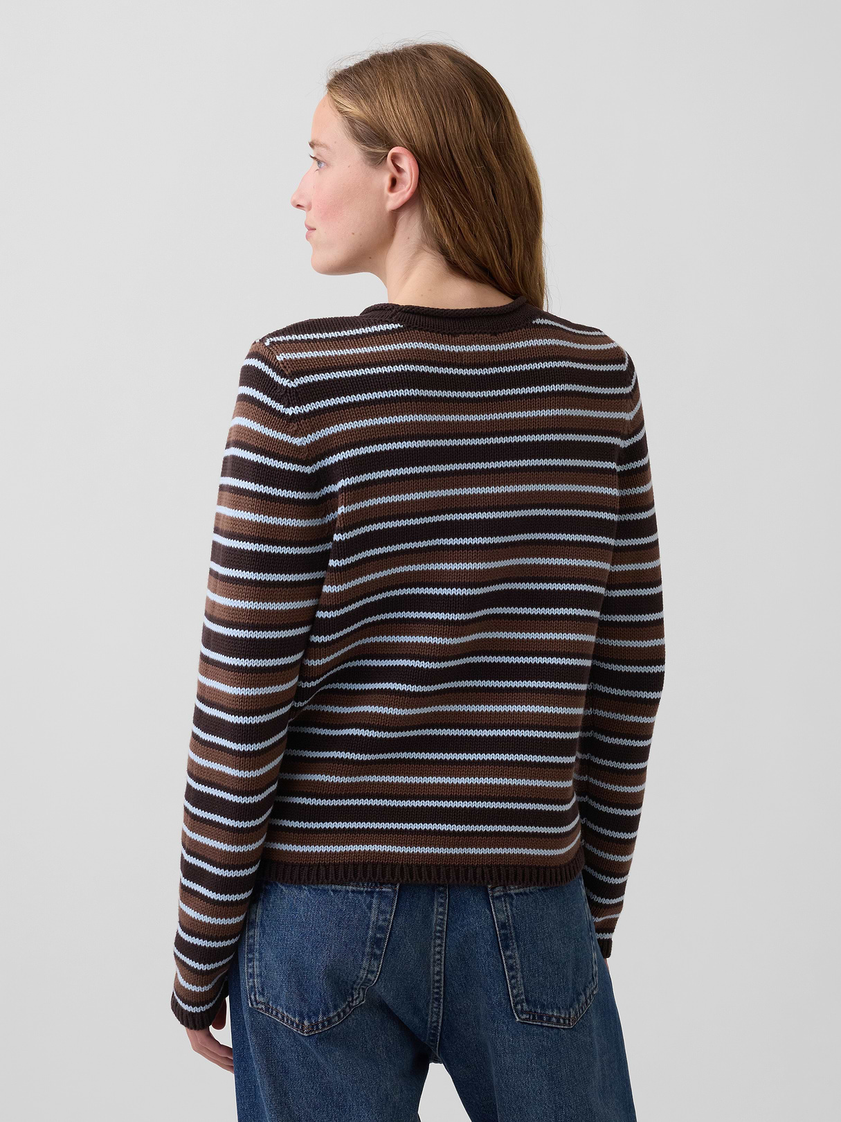 100% Cotton Rollneck Sweater - Brown & blue stripe