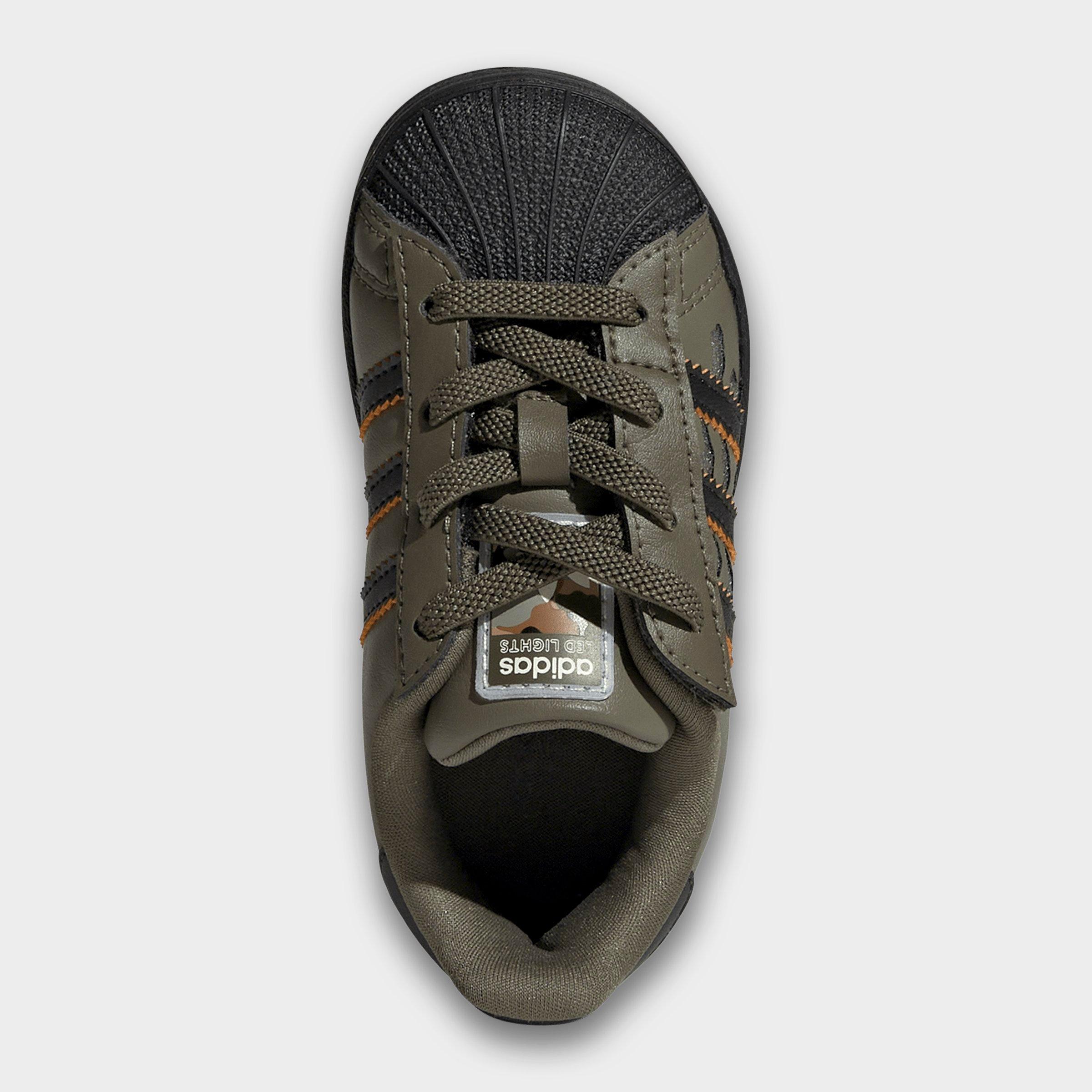 Kids' Toddler adidas Originals Superstar LED Lights Comfort Closure Stretch Lace Casual Shoes - Silver Pebble/Olive Strata/Core Black - Top view