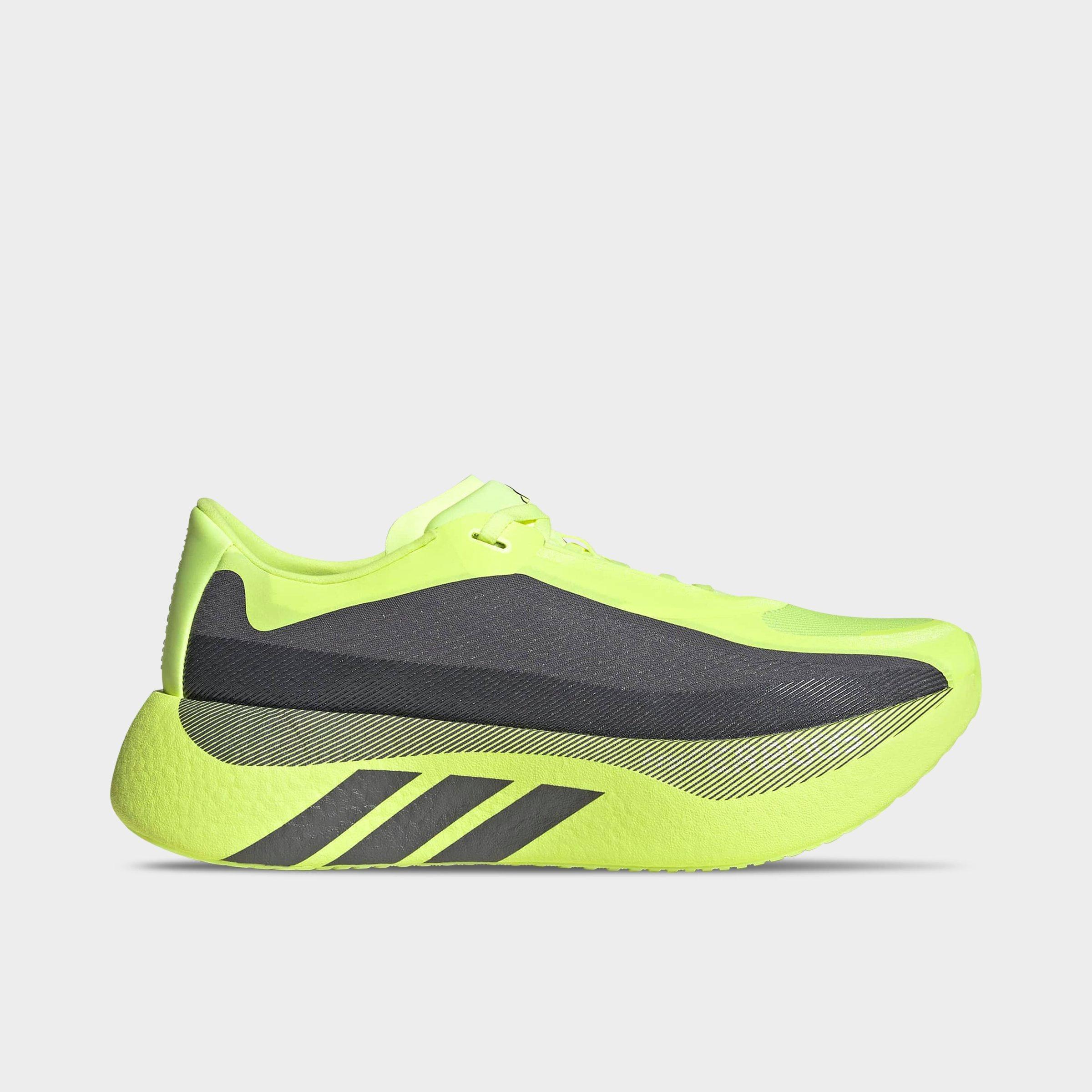 Men's adidas Hyperboost Edge Running Shoes - Part 1 - Hi-Res Yellow/Iron Metallic/Grey - Left shoe facing left. Outside of the shoe.