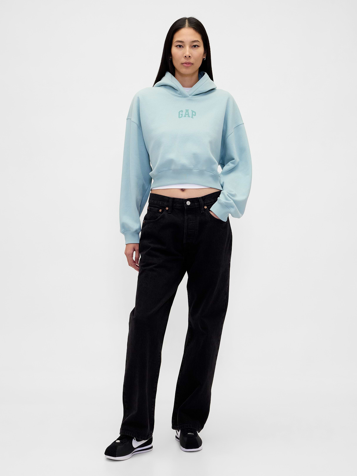 VintageSoft Crop Logo Hoodie - Light autumn blue