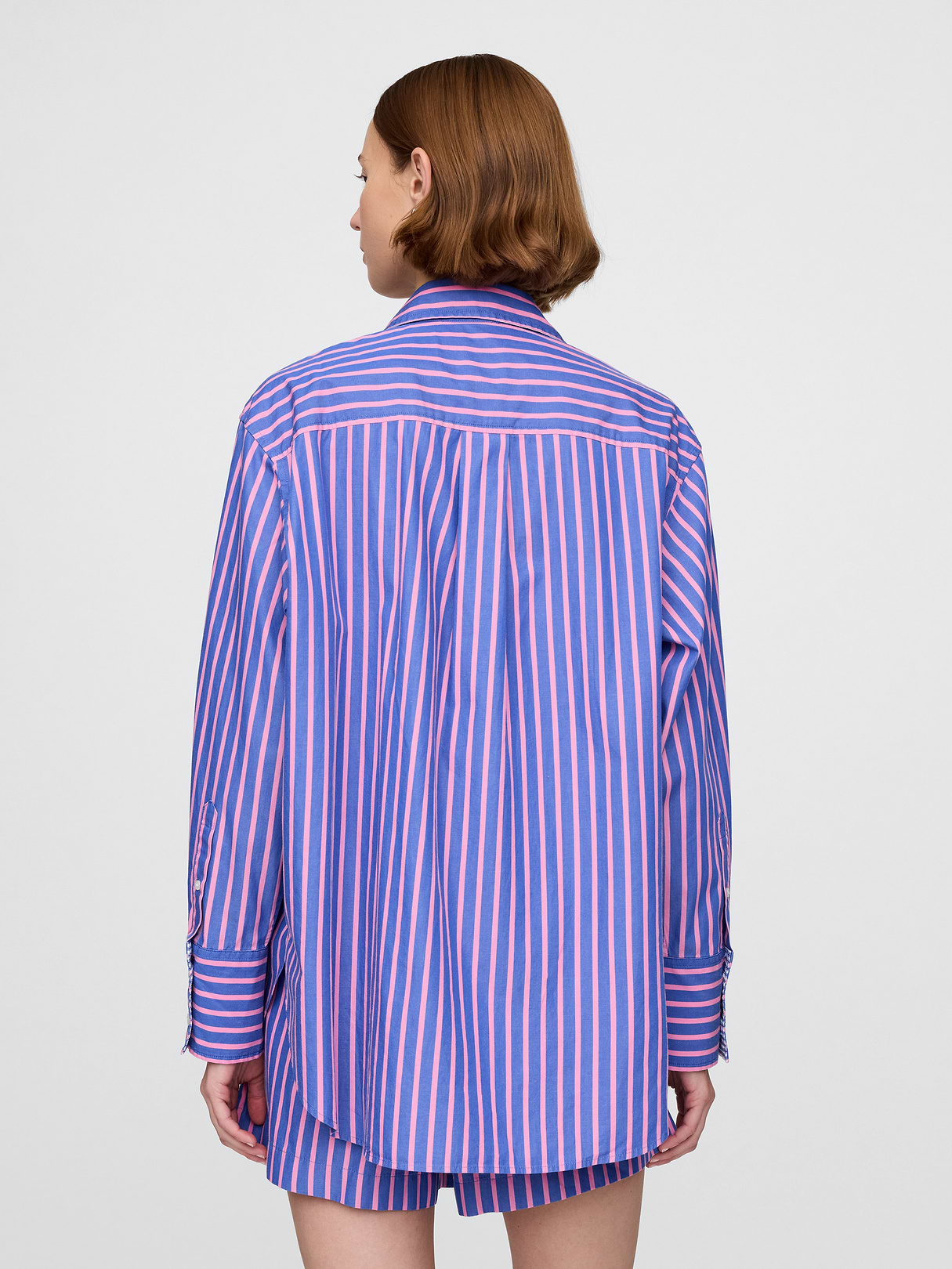 Organic Cotton Poplin Stripe Big Shirt - Pink and blue stripe