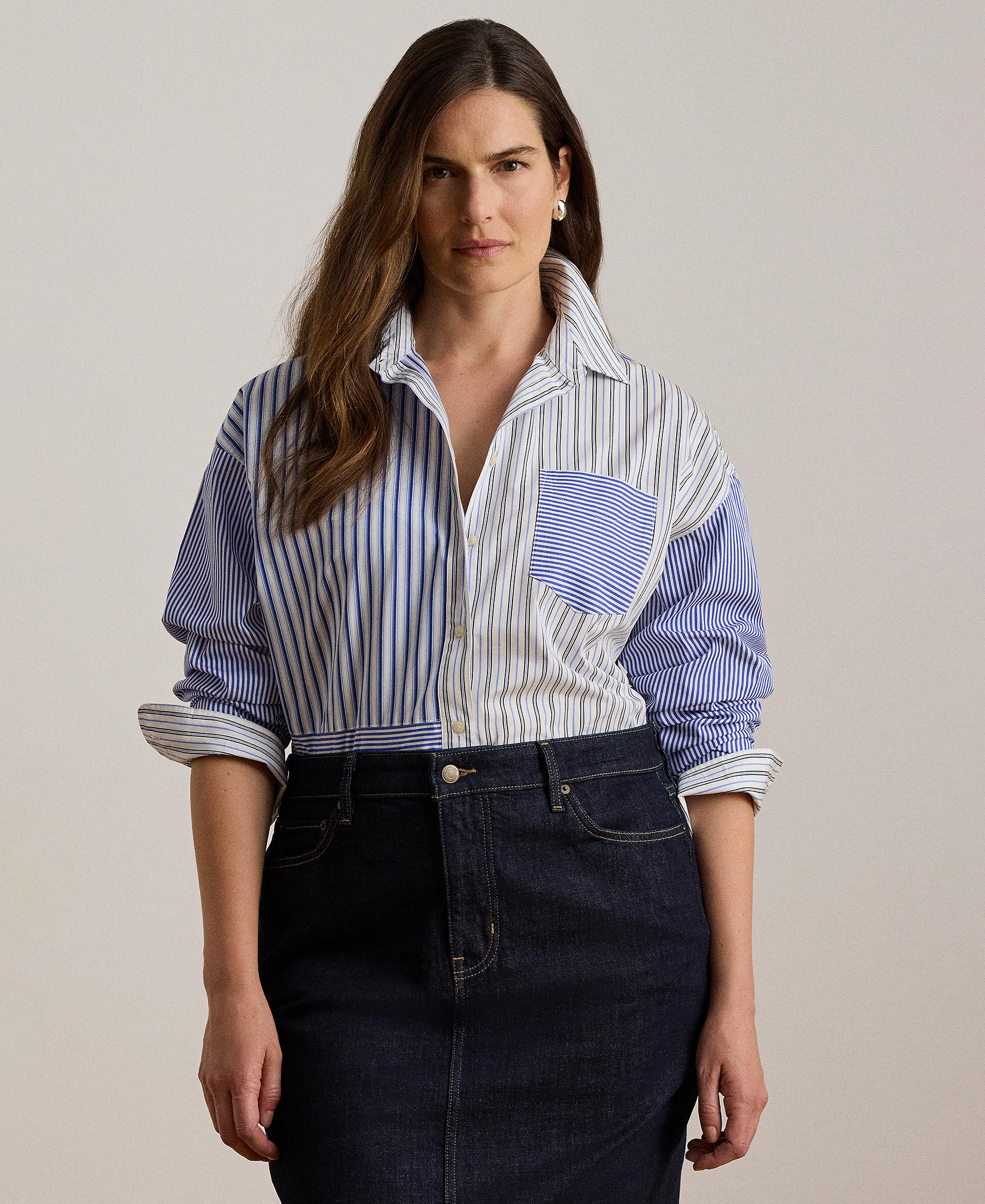 Lauren Ralph Lauren Women's Spread Collar Striped Broadcloth Shirt - Blue/White Multi