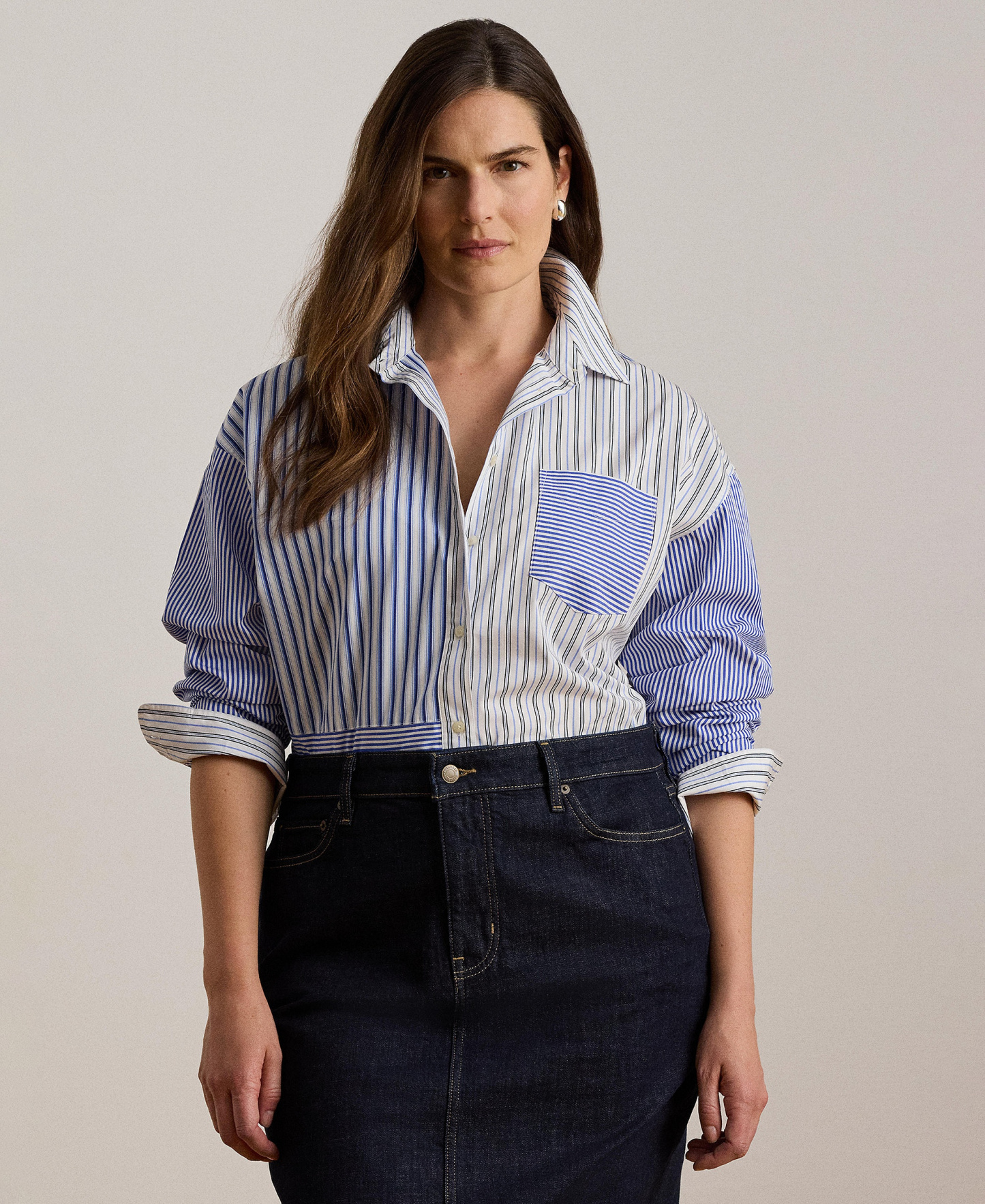 Lauren Ralph Lauren Women's Spread Collar Striped Broadcloth Shirt - Blue/White Multi