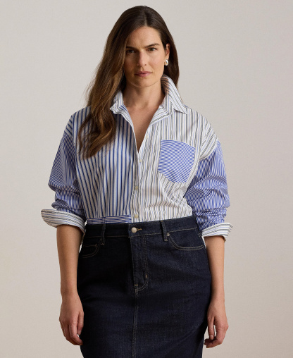 Lauren Ralph Lauren Women's Spread Collar Striped Broadcloth Shirt - Blue/White Multi