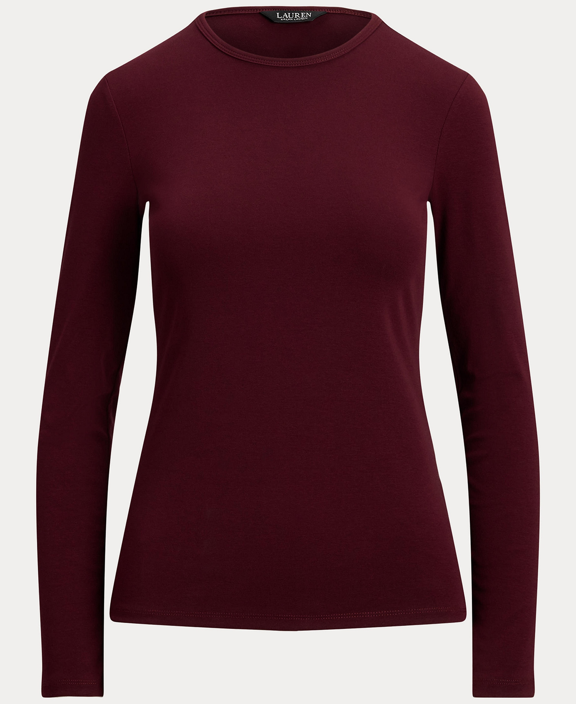 Lauren Ralph Lauren Cotton-Blend Long-Sleeve Top - Dark Garnet