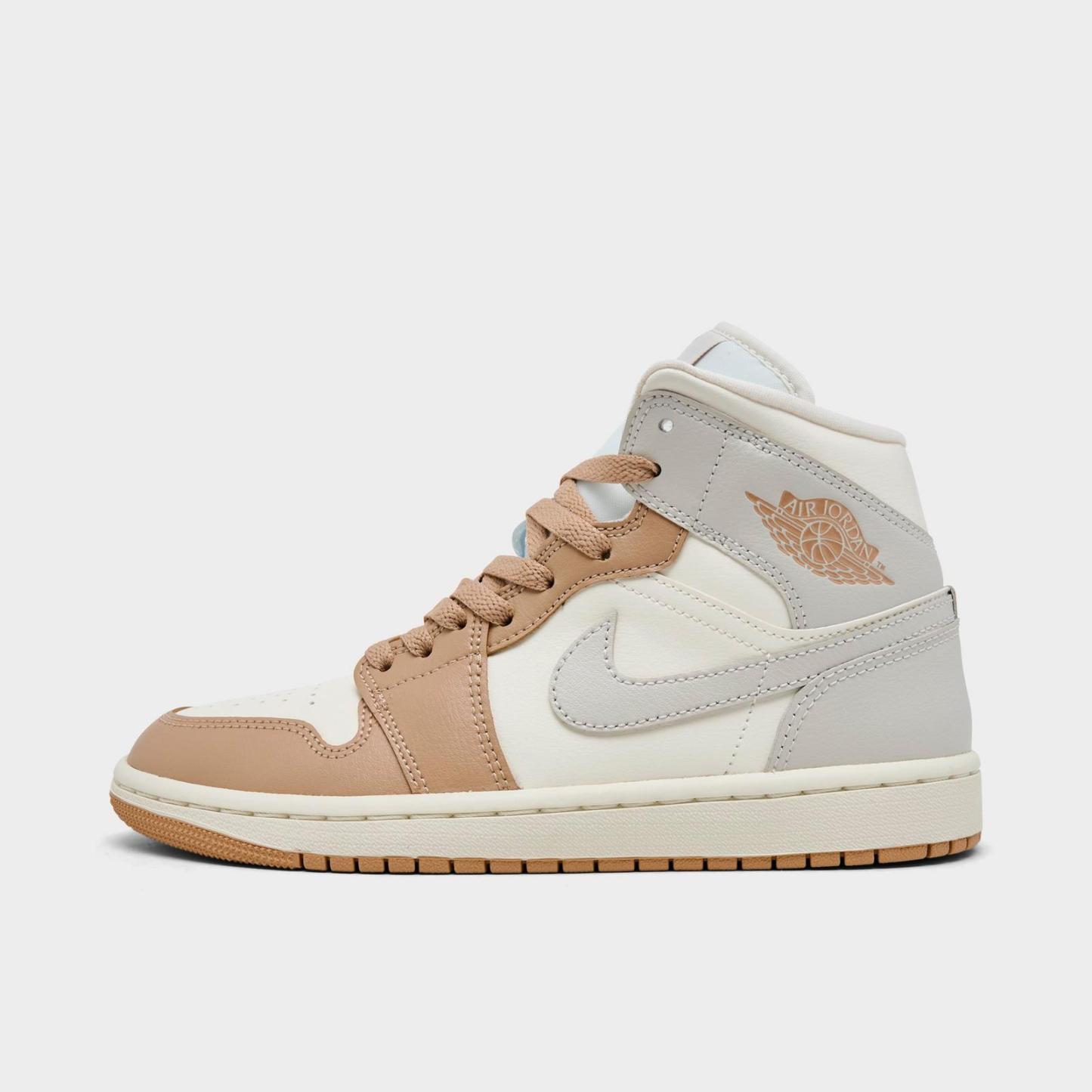 Women's Air Jordan Retro 1 Mid Casual Shoes - Pale Ivory/Hemp/Sail/Light Orewood Brown - view 1