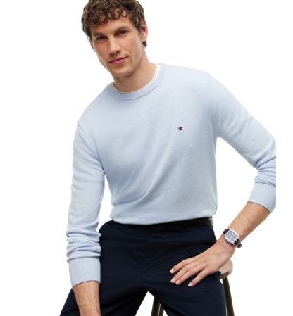 Tommy Hilfiger Men's Essential Cotton Crewneck Sweater - Sky Blue Heather