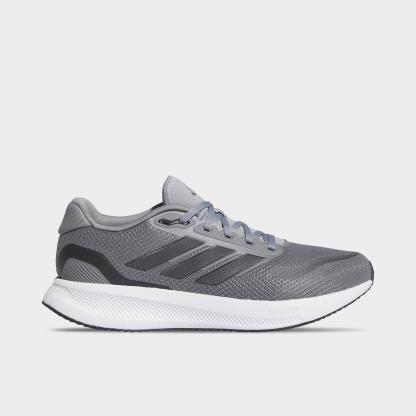 Men's adidas Runfalcon 5 Running Shoes (Wide Width) - Grey/Carbon/Cloud White - Left shoe facing left. Outside of the shoe.