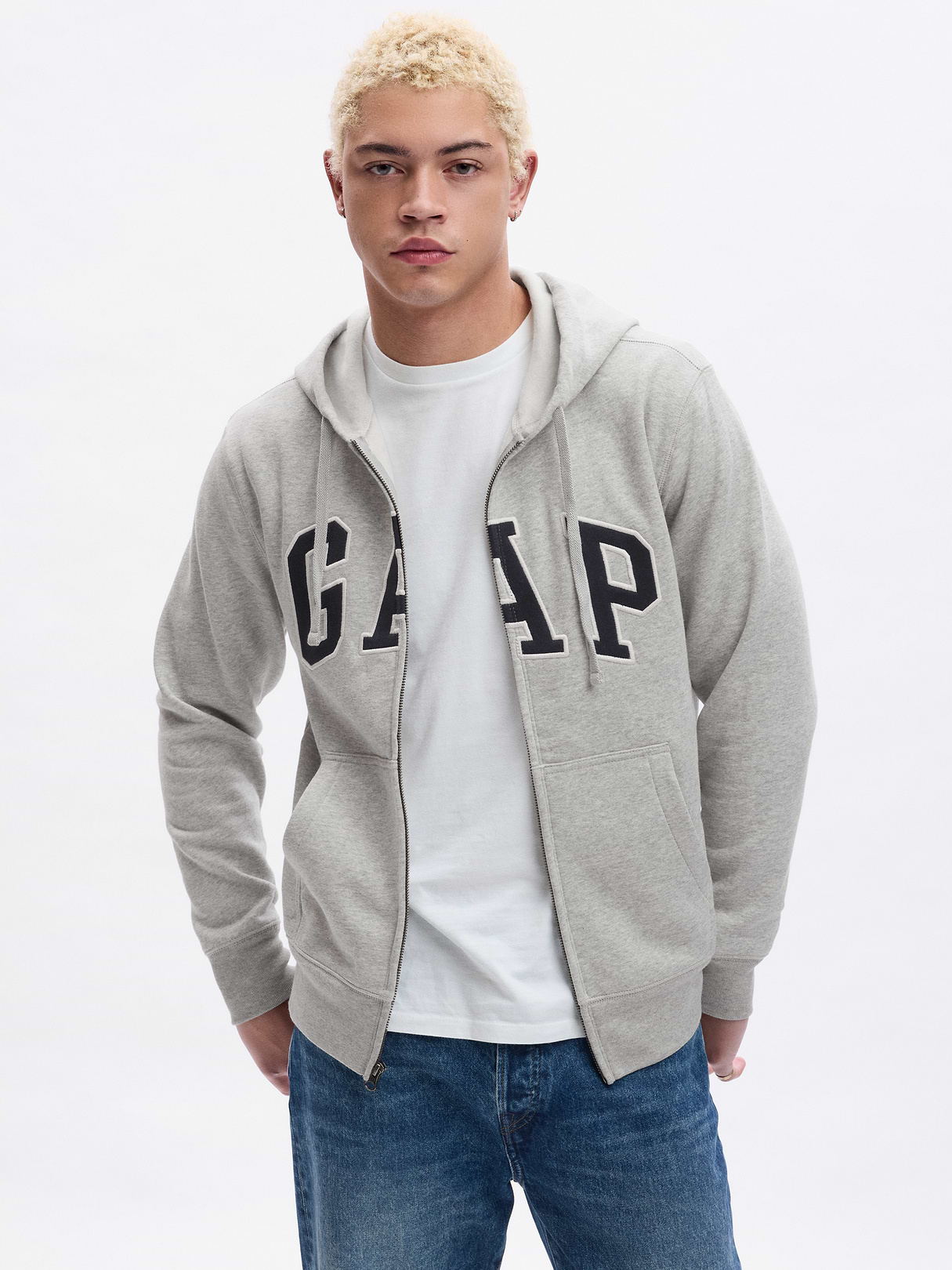 Adult VintageSoft Arch Logo Zip Hoodie - Light heather gray