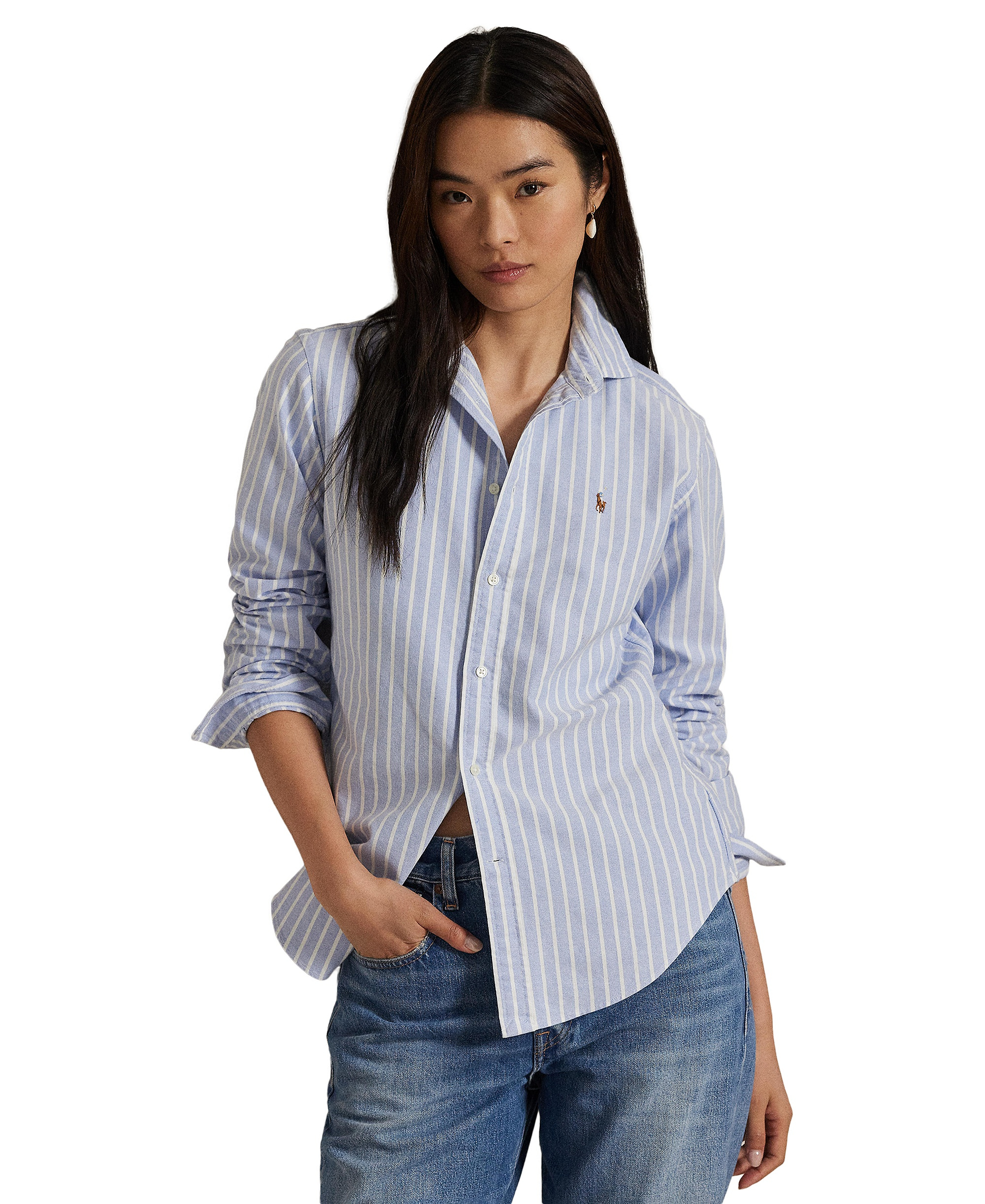 Polo Ralph Lauren Women's Slim-Fit Oxford Shirt - Harbor Island Blue/White