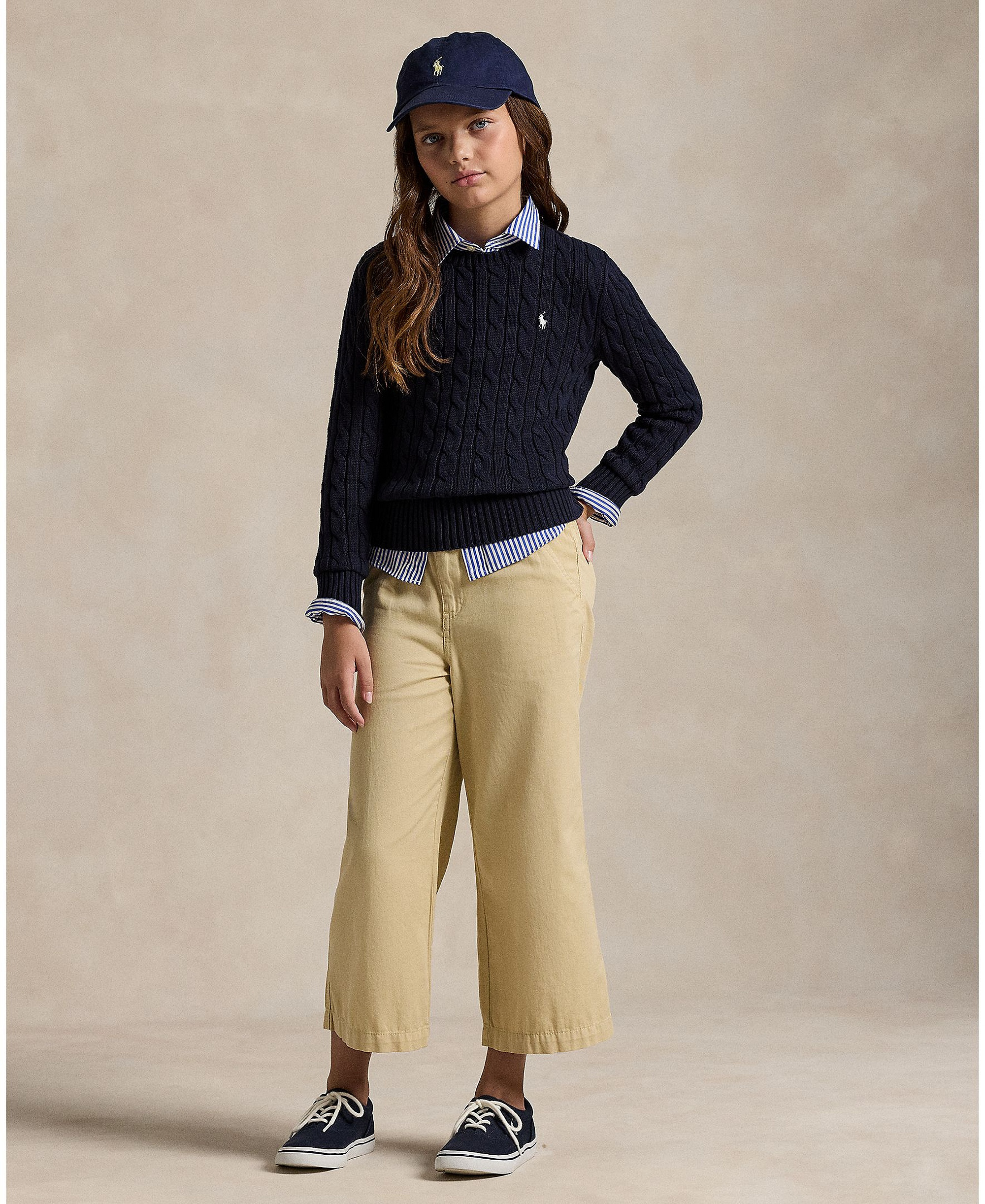 Polo Ralph Lauren Girls' 7-16 Cable-Knit Long Sleeves Sweater - Navy
