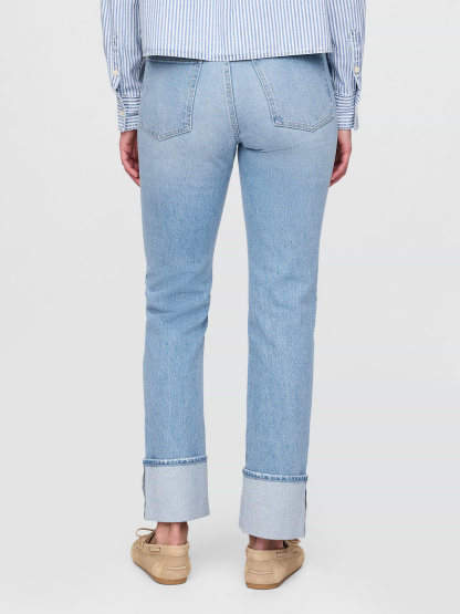 High Rise Twisted-Seam '90s Slim Straight Jeans - Cuffed light indigo