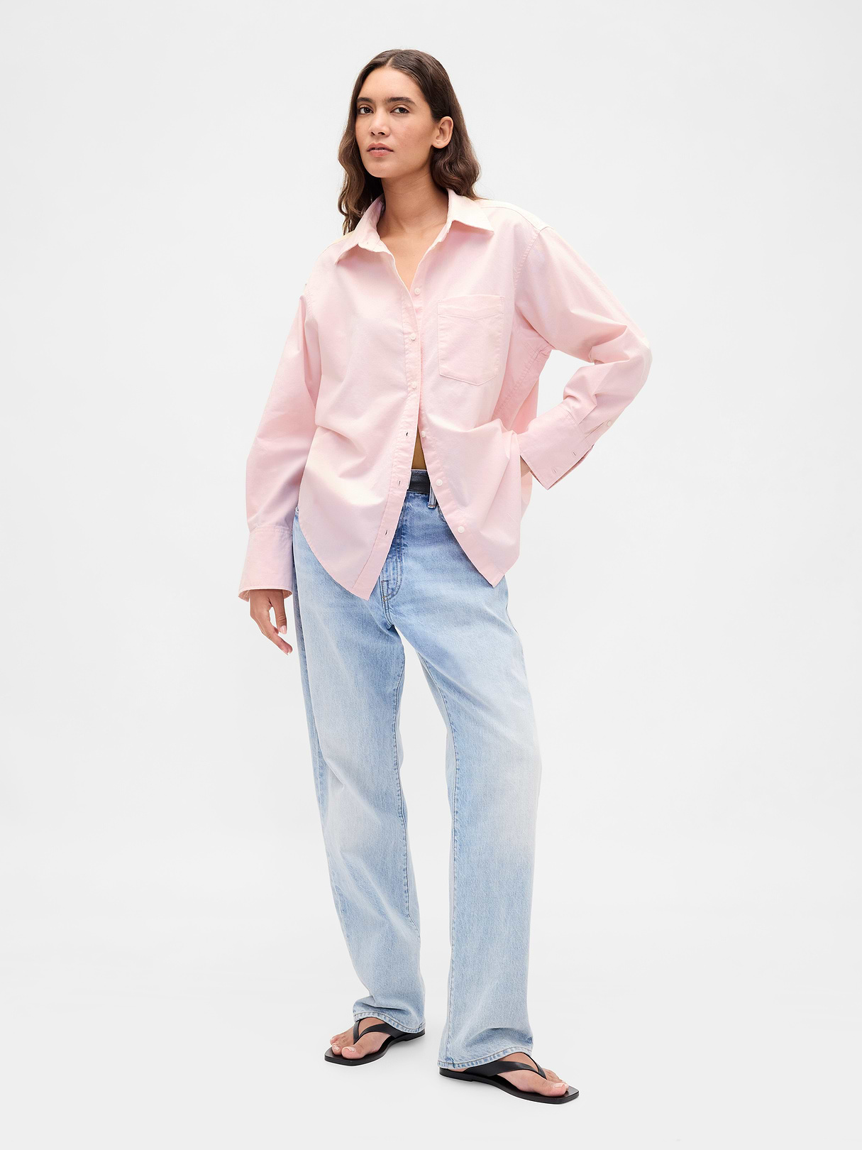 Organic Cotton Poplin Stripe Big Shirt - Pure pink