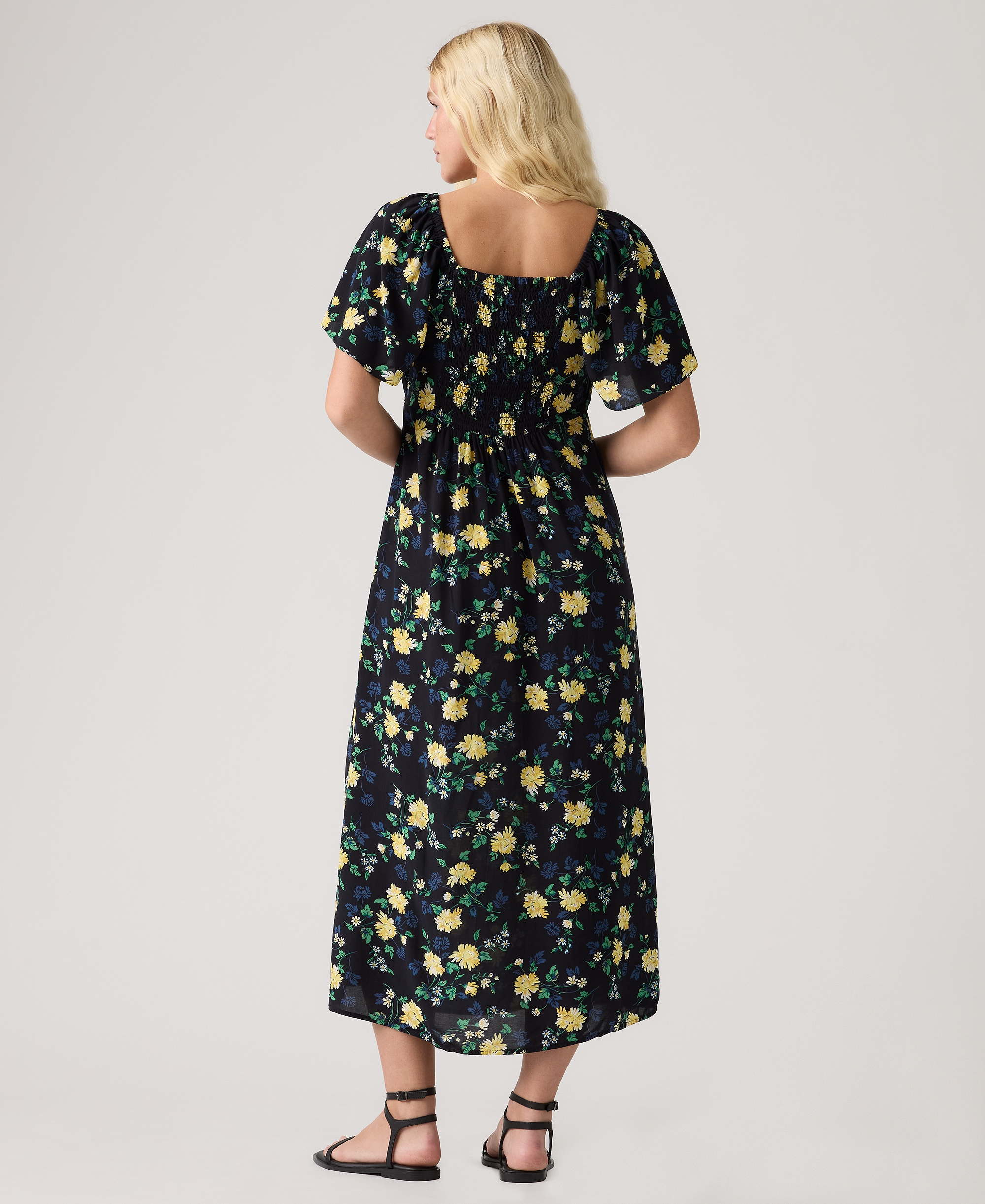 Levi's Premium Women's Amara Column Flutter-Sleeve Midi Dress - Sheila Floral V4 Cornsilk