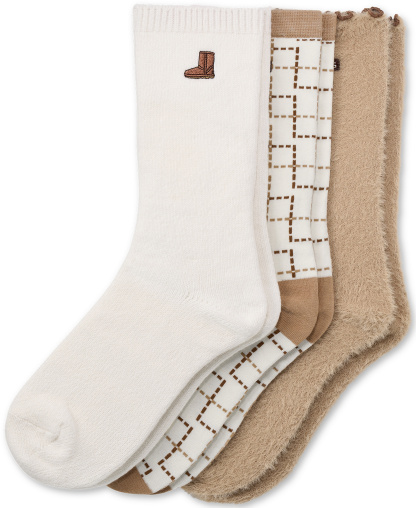 UGG® Women's Fuzzy Crew Socks, 3-Pair - Classic Boot / Plaid / Sand