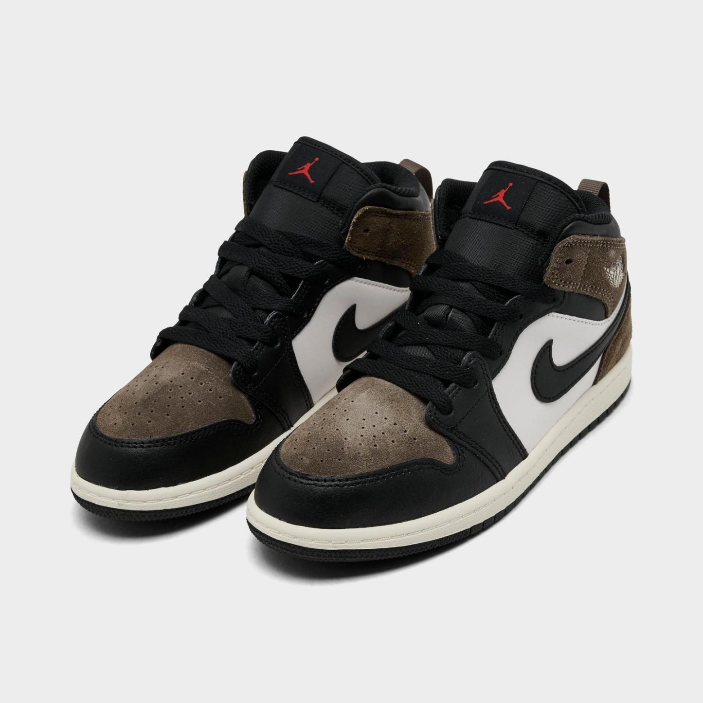 Little Kids' Air Jordan Retro 1 Mid Casual Shoes - Black/Phantom/Palomino - view 2