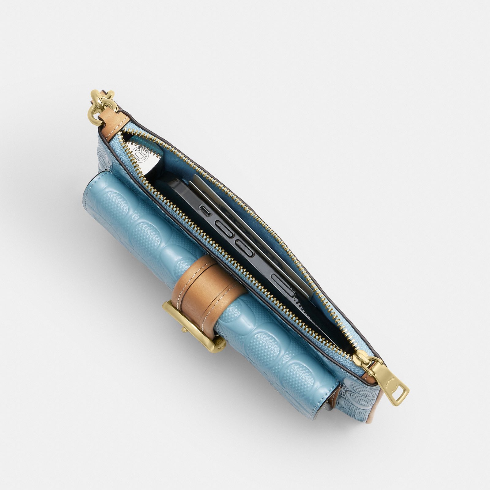 Ashton Wristlet In Signature Leather - Gold/Light Blue - view 5