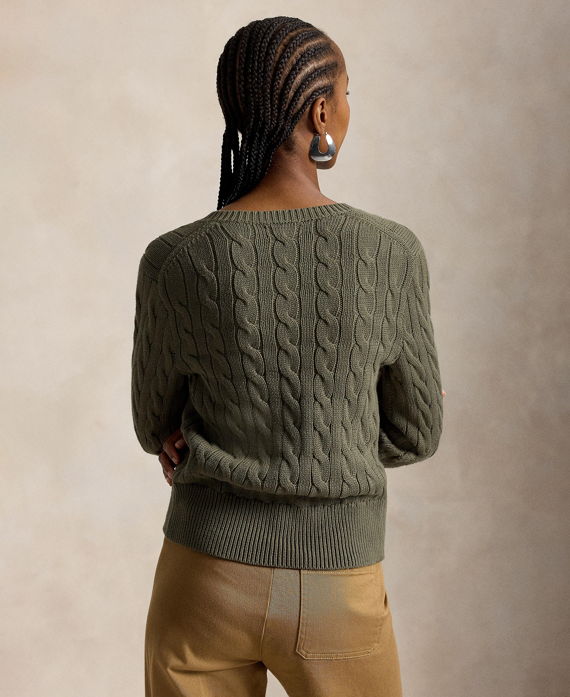 Polo Ralph Lauren Women's Cable-Knit Cotton Crewneck Cardigan Sweater - Dense Olive