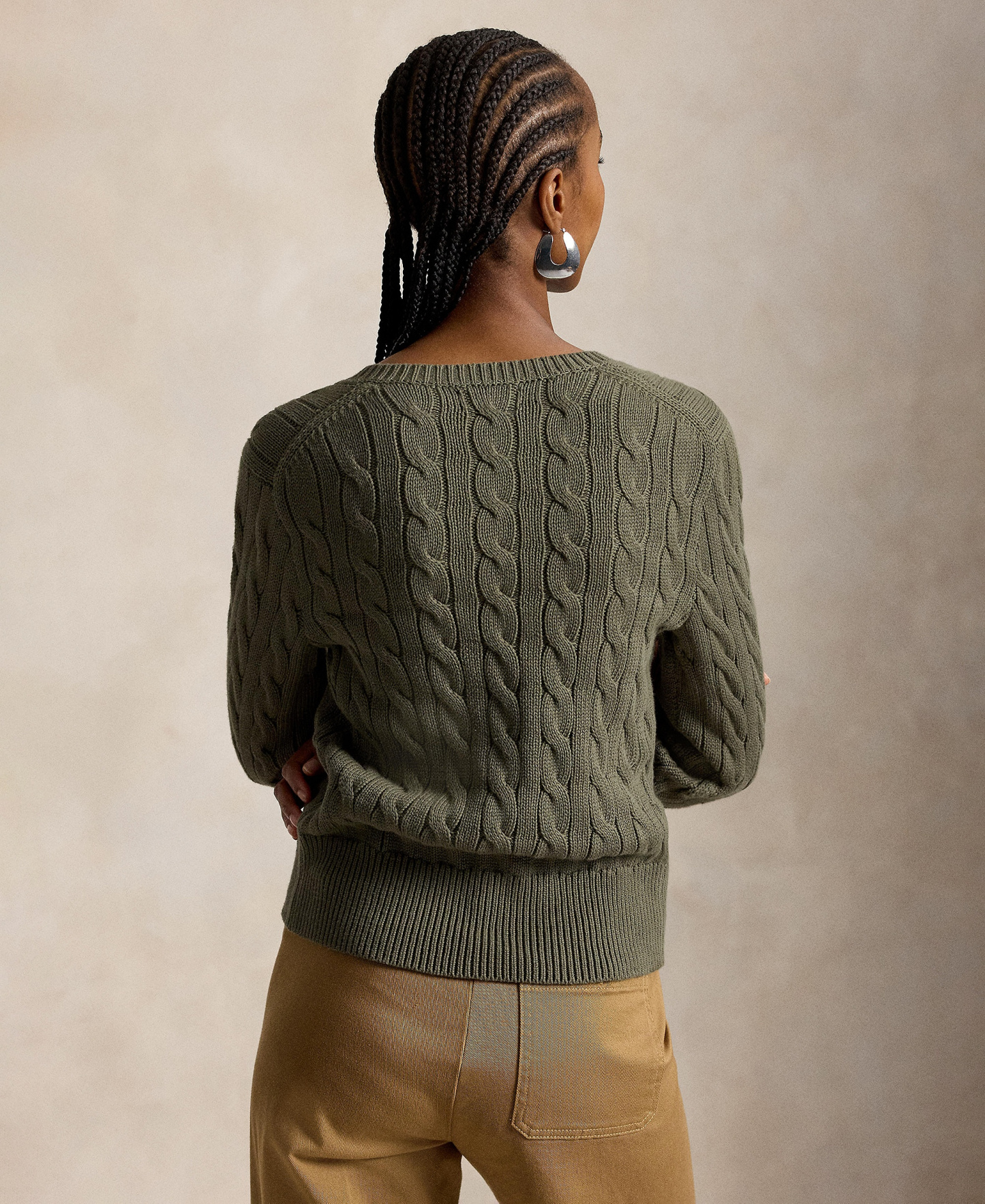 Polo Ralph Lauren Women's Cable-Knit Cotton Crewneck Cardigan Sweater - Dense Olive