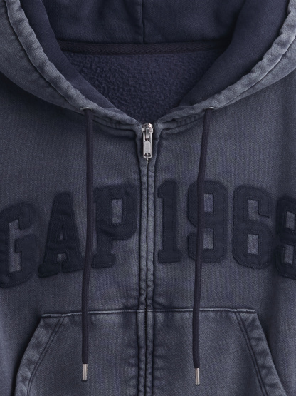VintageSoft Wedge Zip Hoodie - Tapestry navy blue wash